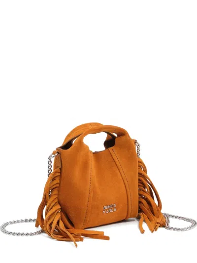 Bimba Y Lola Amber Fringed Suede Micro Paper Bag In Orange