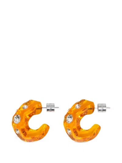 Bimba Y Lola Amber Resin And Crystals Hoop Earrings In Orange