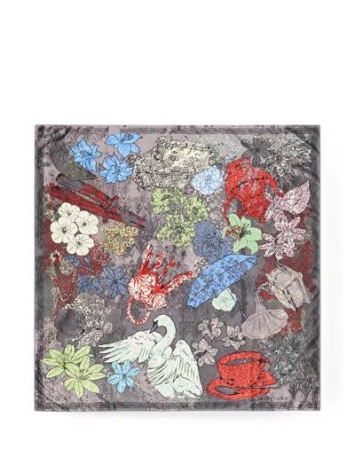 Bimba Y Lola Anthracite Arabesque Print Scarf In Multi
