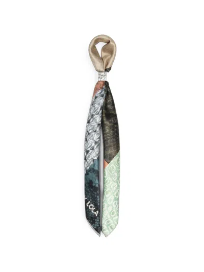 Bimba Y Lola Aquamarine Geometric Snakeskin-design Patchwork Scarf Charm In Multi