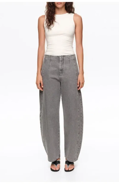 Bimba Y Lola Barrel Denim Trousers With Buckle In Gray