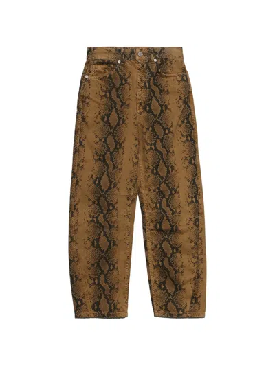 Bimba Y Lola Barrel- Ocher Snake 5-pocket Denim Trousers In Yellow