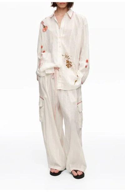 Bimba Y Lola Barrel-leg Cotton Trousers With Decorative Stitching In White