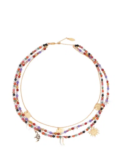 Bimba Y Lola Multicolor Stones Double-layer Necklace In Purple