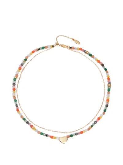 Bimba Y Lola Beaded Heart Necklace In Gold