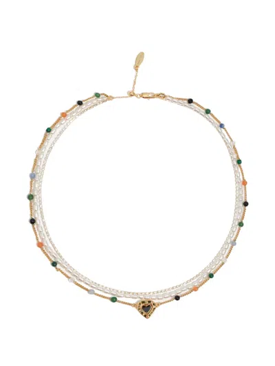 Bimba Y Lola Beaded Heart Necklace In White