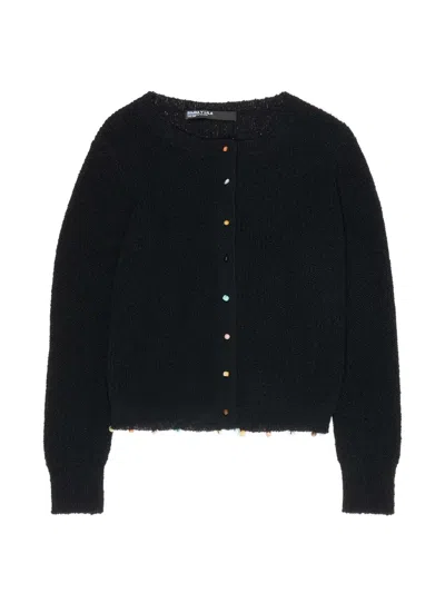 Bimba Y Lola Bead-embellished Open-knit Cardigan In Black