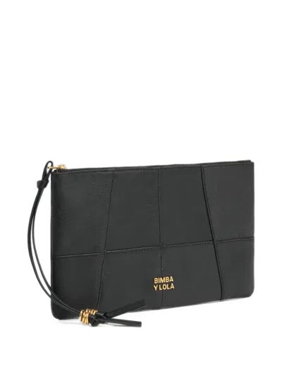 Bimba Y Lola Black Leather Medium Zipper Clutch Toiletry Bag