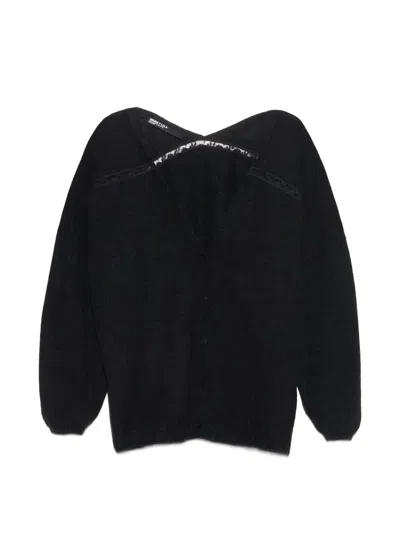 Bimba Y Lola Black Mohair Wool And Lace Cardigan In Pink