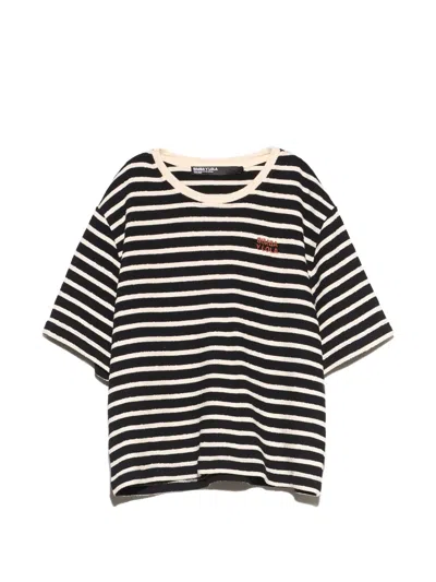 Bimba Y Lola Black Striped Terry Cotton Boxy T-shirt