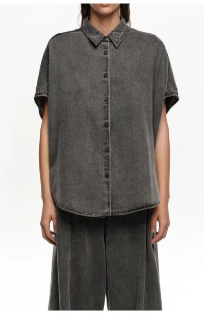Bimba Y Lola Black Washed Denim Cape Shirt In Gray