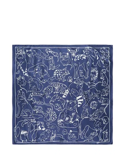 Bimba Y Lola Blue Denim Animal Sketch Scarf