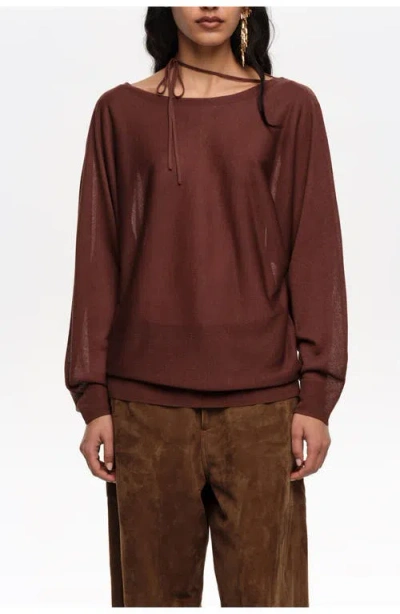 Bimba Y Lola Boat Neckline Crossover Ties Sweater In Brown