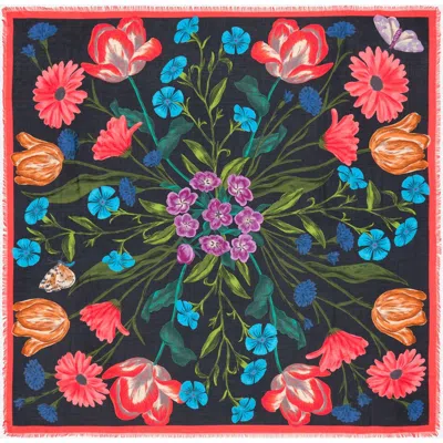 Bimba Y Lola Botanical Flowers Shawl In Black