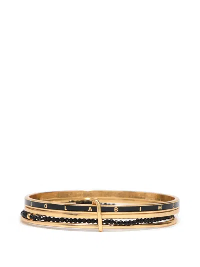 Bimba Y Lola Bracelet With Gold Metal Bands Crystals And Black Logo In Yellow
