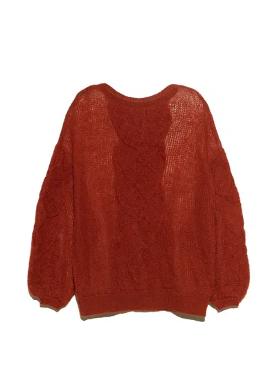 Bimba Y Lola Brick Red Mohair Cable Knit Sweater In Orange