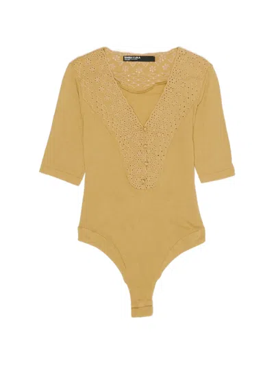 Bimba Y Lola Broderie-anglaise Short-sleeve Bodysuit In Brown