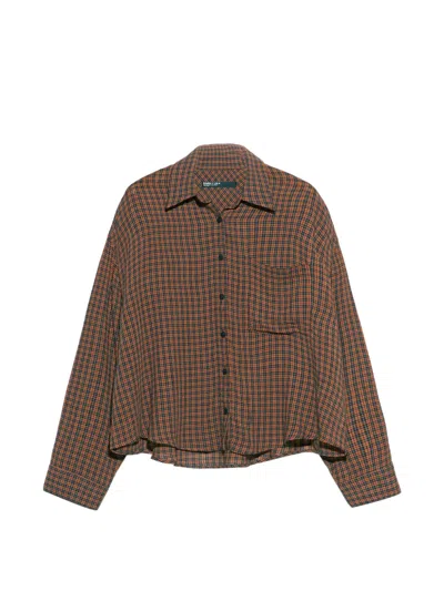 Bimba Y Lola Brown Checked Boxy Fluid Shirt