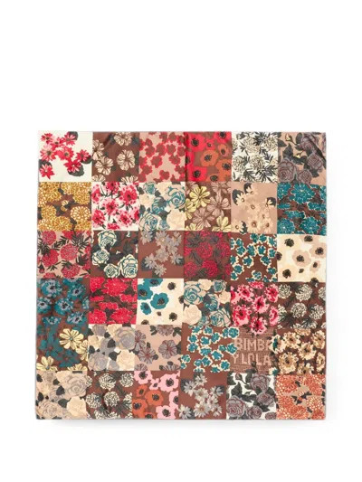 Bimba Y Lola Brown Floral Patchwork Scarf In Multi