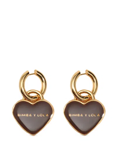Bimba Y Lola Brown Heart Logo Hoop Earrings