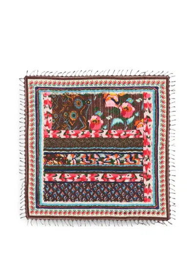 Bimba Y Lola Burgundy Ikat Flower Patchwork Shawl In Multi