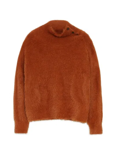 Bimba Y Lola Burnt-orange Fur Turtleneck Sweater In Multi