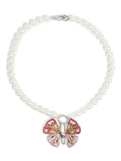 Bimba Y Lola Butterfly Pearl Necklace In White