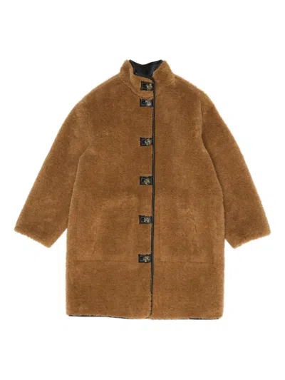 Bimba Y Lola Buttoned Faux-fur Coat In Brown