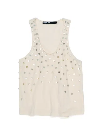 Bimba Y Lola Button-embellished Scoop-neck Top In Neutral