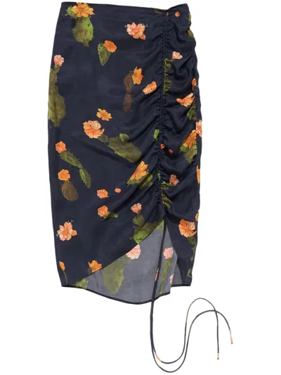Bimba Y Lola Cactus-motif Ruched Skirt In Blue