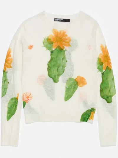 Bimba Y Lola Cactus-print Linen Jumper In Neutrals