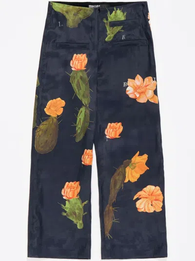 Bimba Y Lola Cactus-print Straight Trousers In Black