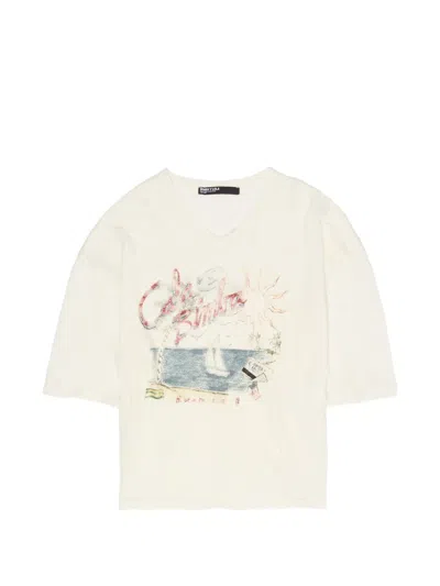 Bimba Y Lola Cala Logo-print V-neck T-shirt In Neutral