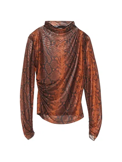 Bimba Y Lola Caramel Snake Romantic Ruched Tulle T-shirt In Brown