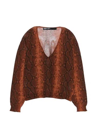 Bimba Y Lola Caramel Snake V-neck Sweater In Multi