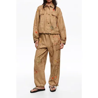 Bimba Y Lola Cargo Trousers With Stitching And Patches In Brown