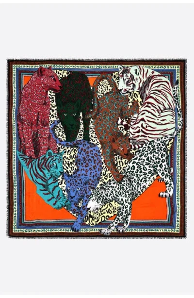 Bimba Y Lola Cats Heart Shawl With Borders In Multi