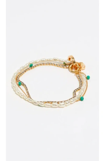 Bimba Y Lola Chain And Pearl Heart Logo Double-layer Bracelet In Gold