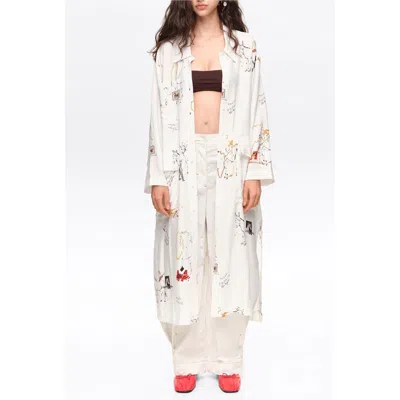 Bimba Y Lola Chain Print Midi Shirt Dress In White