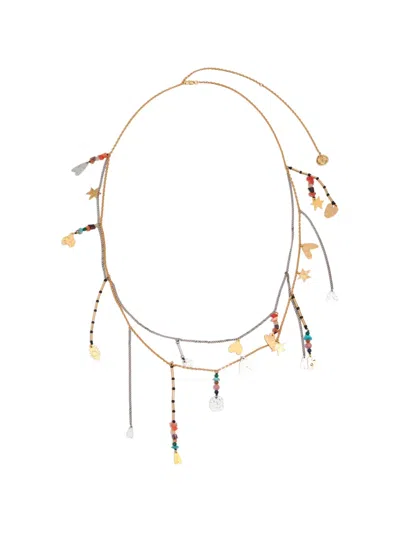 Bimba Y Lola Belt Necklace With Metal Silhouettes Multicolor Stones