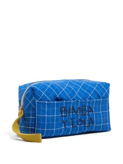 Bimba Y Lola Check Embroidered Make Up Bags In Blue