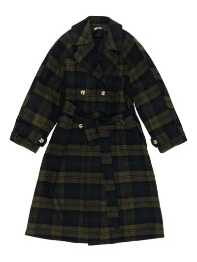 Bimba Y Lola Check-pattern Belted Coat In Green