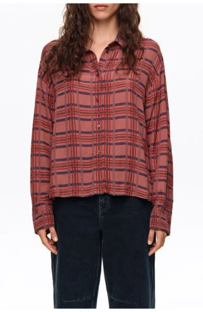 Bimba Y Lola Checked Boxy Fluid Shirt In Garnet