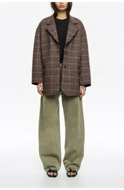 Bimba Y Lola Checked Double-face Raw Finish Coat In Brown