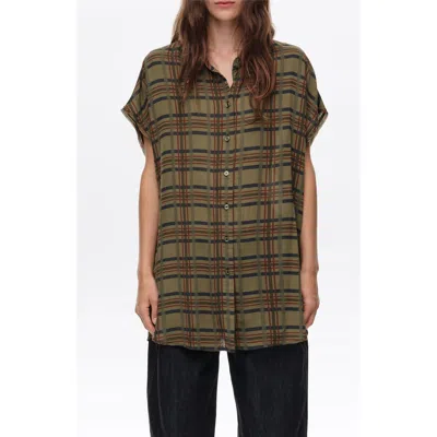 Bimba Y Lola Khaki Checked Dropped-shoulder Shirt In Green
