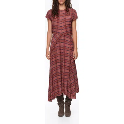 Bimba Y Lola Checked Fluid Midi Dress With Flare In Garnet