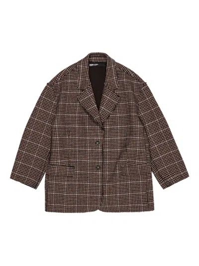 Bimba Y Lola Checked Frayed-edge Blazer In Brown