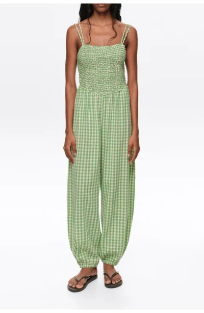 Bimba Y Lola Checked Gathered Balloon Jumpsuit In Green
