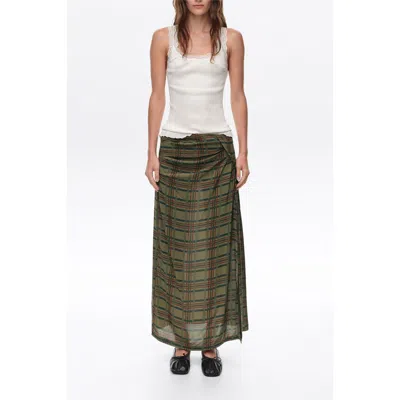 Bimba Y Lola Khaki Checked Gathered Fluid Skirt In Multi