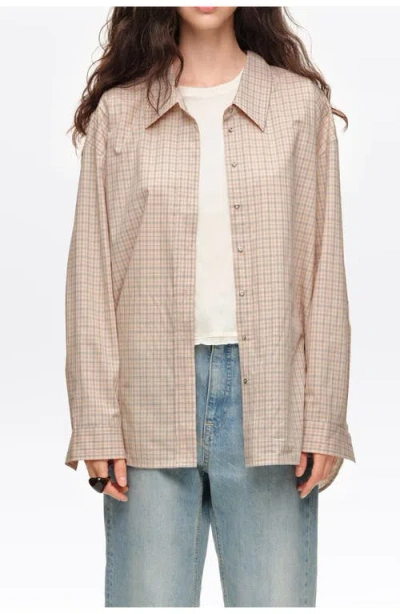 Bimba Y Lola Checked Oversize Low-cut Shirt In Neutral